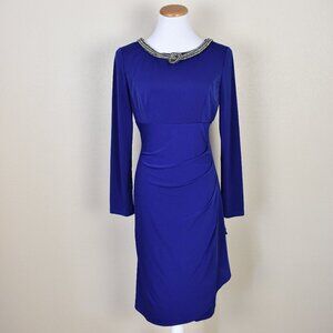 Jackie Jon Formal Embellished Rhinestone Neck Blue Dress - 10
